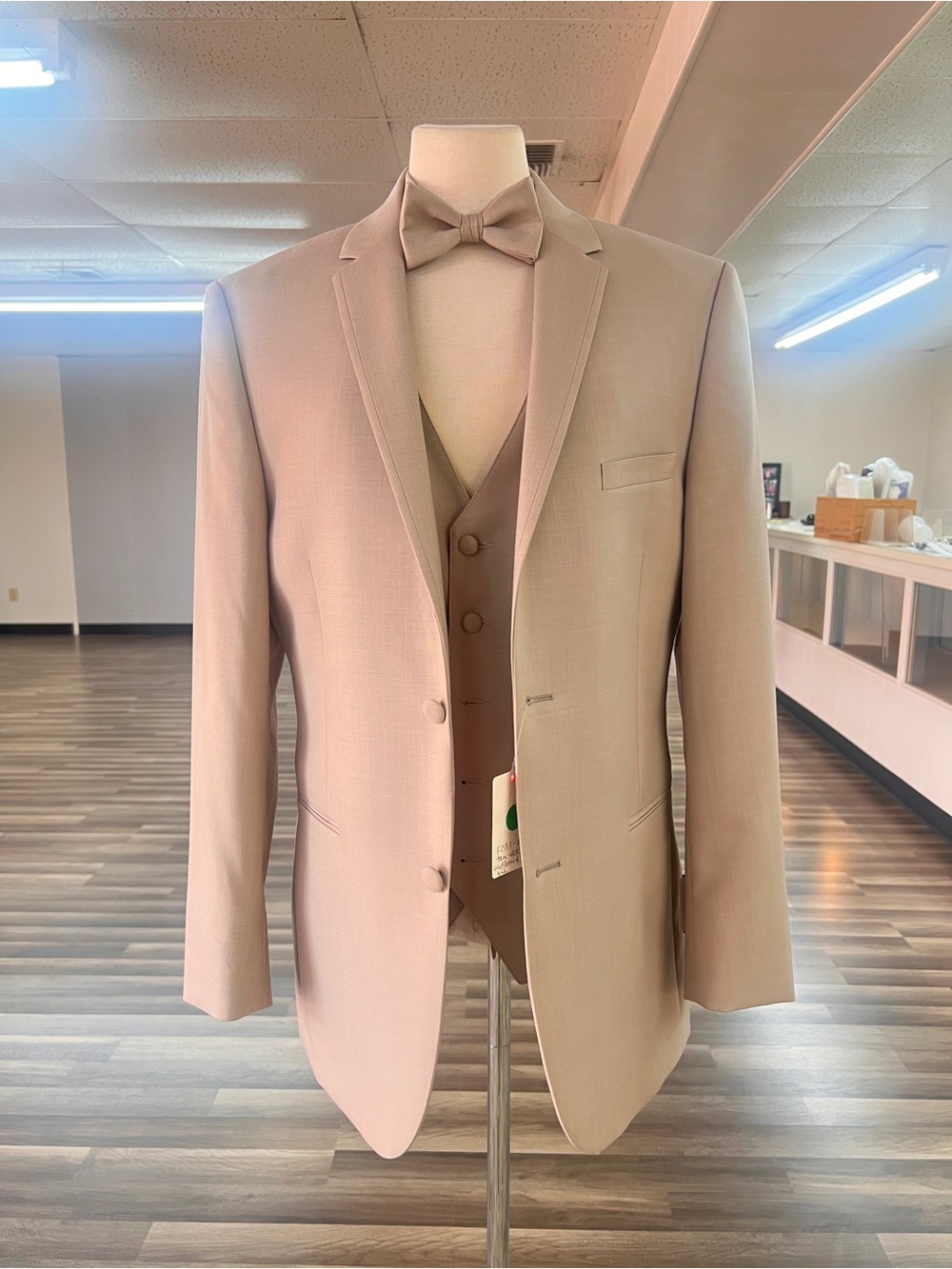 Tan “Aruba” by Michael Kors Tuxedo Jacket with Vest and Bow Tie